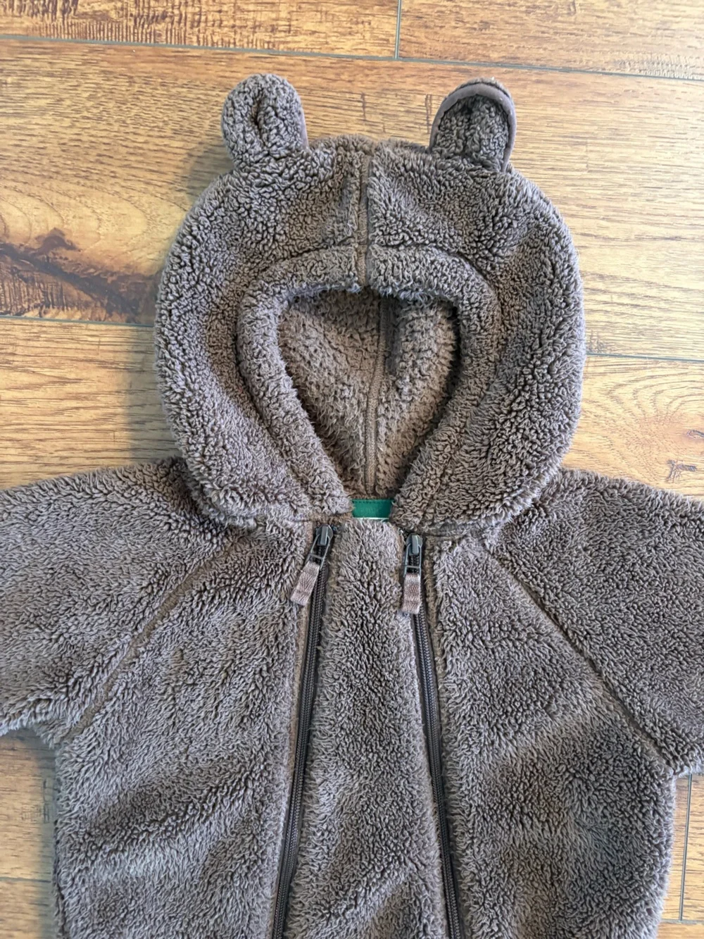 L.L.Bean Baby Bear Fleece Bunting Brown Hooded 6-12M
